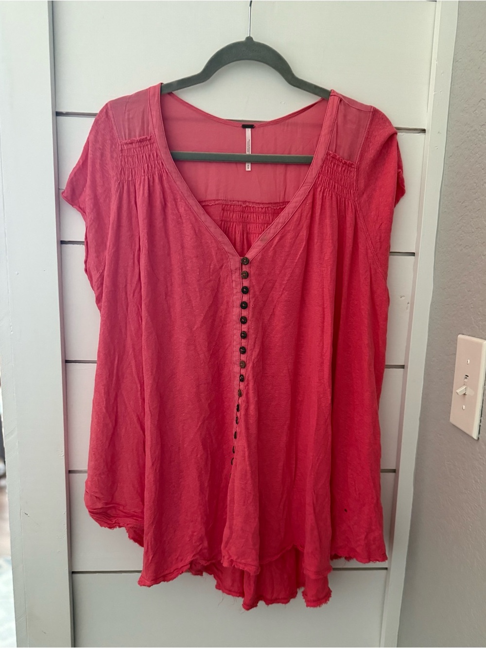 Free People Coral Pink V-Neck Button Tunic